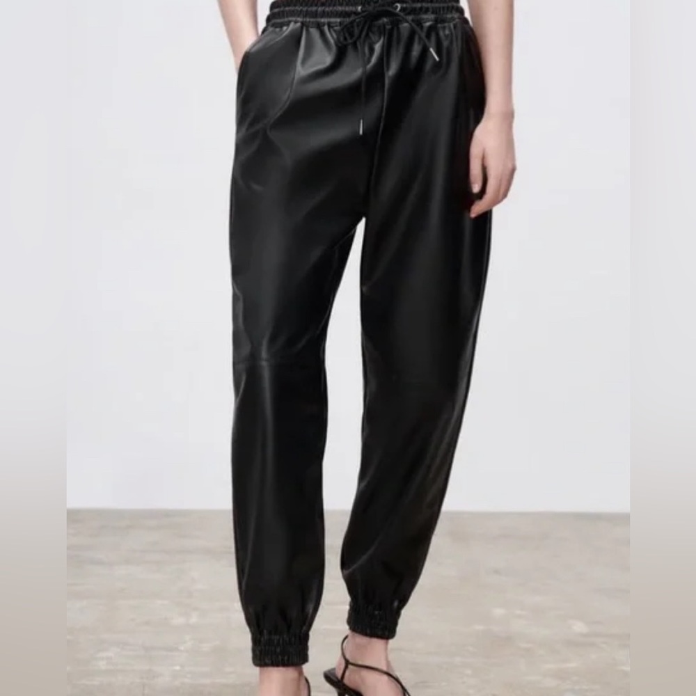 zara faux leather joggers